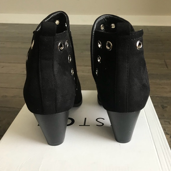 Black V Cut Grommet Suede Booties - Picture 3 of 4